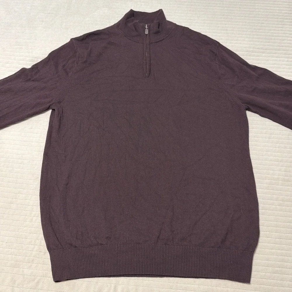 Charles Tyrwhitt Sweater Mens L 100% Merino Wool Burgundy 1/4 Zip Preppy